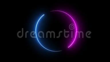 圆形<strong>相框</strong>与两个色调霓虹灯色阴影运动图形上孤立的黑色背景。 蓝色和粉<strong>红色</strong>的光在移动
